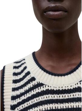 Camisola Ecoalf Tulip bege com estampa de riscas para mulher.