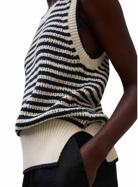 Camisola Ecoalf Tulip bege com estampa de riscas para mulher.