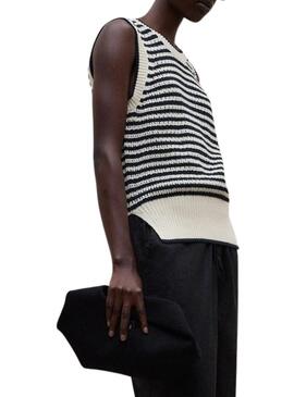 Camisola Ecoalf Tulip bege com estampa de riscas para mulher.