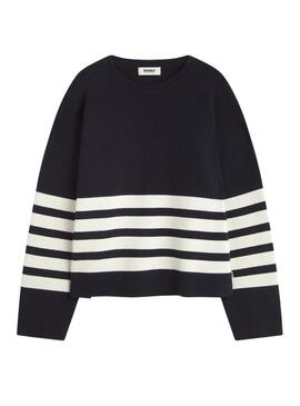 Camisola Ecoalf Koa azul marinho listrada para mulher.