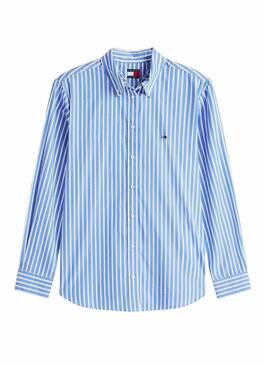 Camisa de popelín Tommy Jeans azul rayas para mulher.