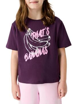 Camiseta Name It Benna estampado de bananas roxas para menina.
