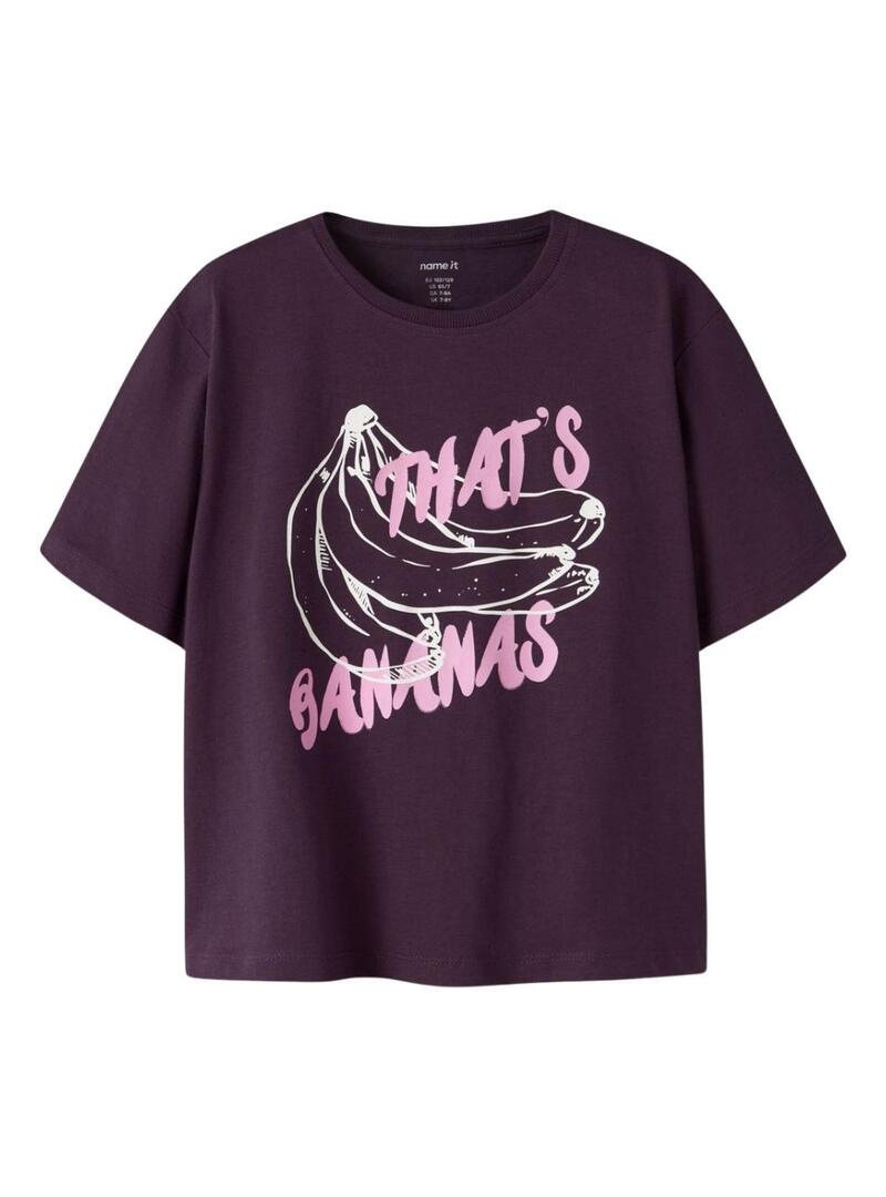 Camiseta Name It Benna estampado de bananas roxas para menina.