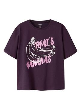 Camiseta Name It Benna estampado de bananas roxas para menina.