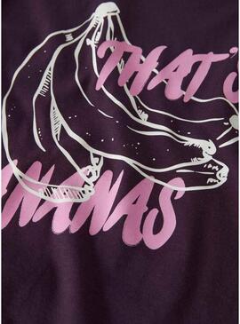 Camiseta Name It Benna estampado de bananas roxas para menina.