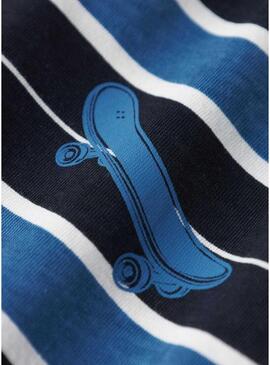 Camiseta Name It Thomas listras azul marinho para menino.