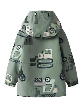 Capa de chuva Name It Max estampada com máquinas verde sálvia para menino.