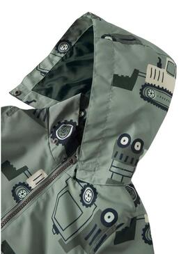 Capa de chuva Name It Max estampada com máquinas verde sálvia para menino.