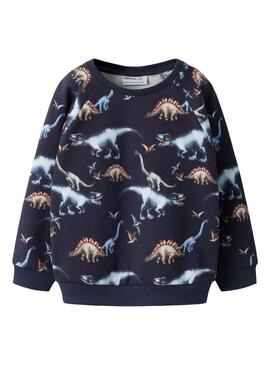 Moletom Name It Bertil estampado de dinossauros azul marinho para menino.
