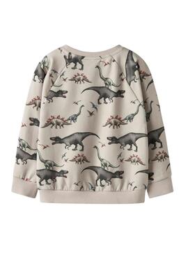Moletom Name It Berit com estampa de dinossauros bege para menino.