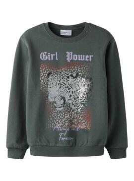Moletom Name It girl power verde escuro para menina.