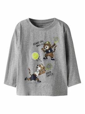 Camiseta Name It tigres tenis cinza para menino.