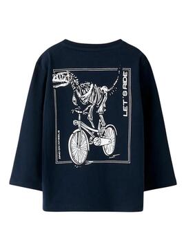 Camiseta Name It dinossauro bicicleta azul marinho para menino