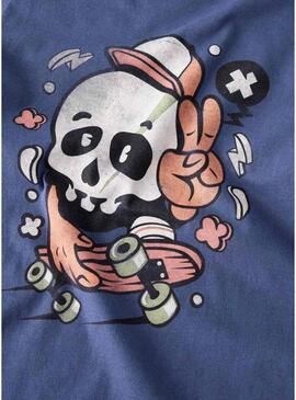 Camiseta Name It caveira skate azul para menino