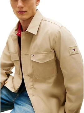 Camisa de algodón e nylon Tommy Hilfiger bege para homem.