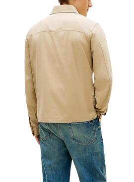 Camisa de algodón e nylon Tommy Hilfiger bege para homem.