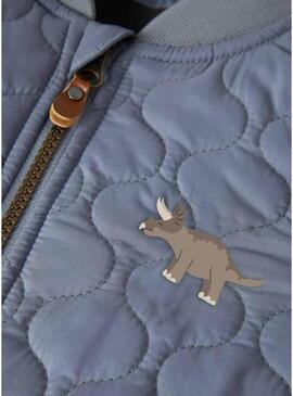 Jaqueta Name It Marlon acolchoada dinossauros azul acinzentado para menino.