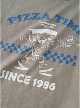 Camiseta Name It Benna pizza cinza taupe para menino.