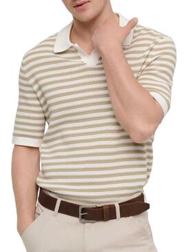 Camisa polo listrada bege da marca Only and Sons para homem.