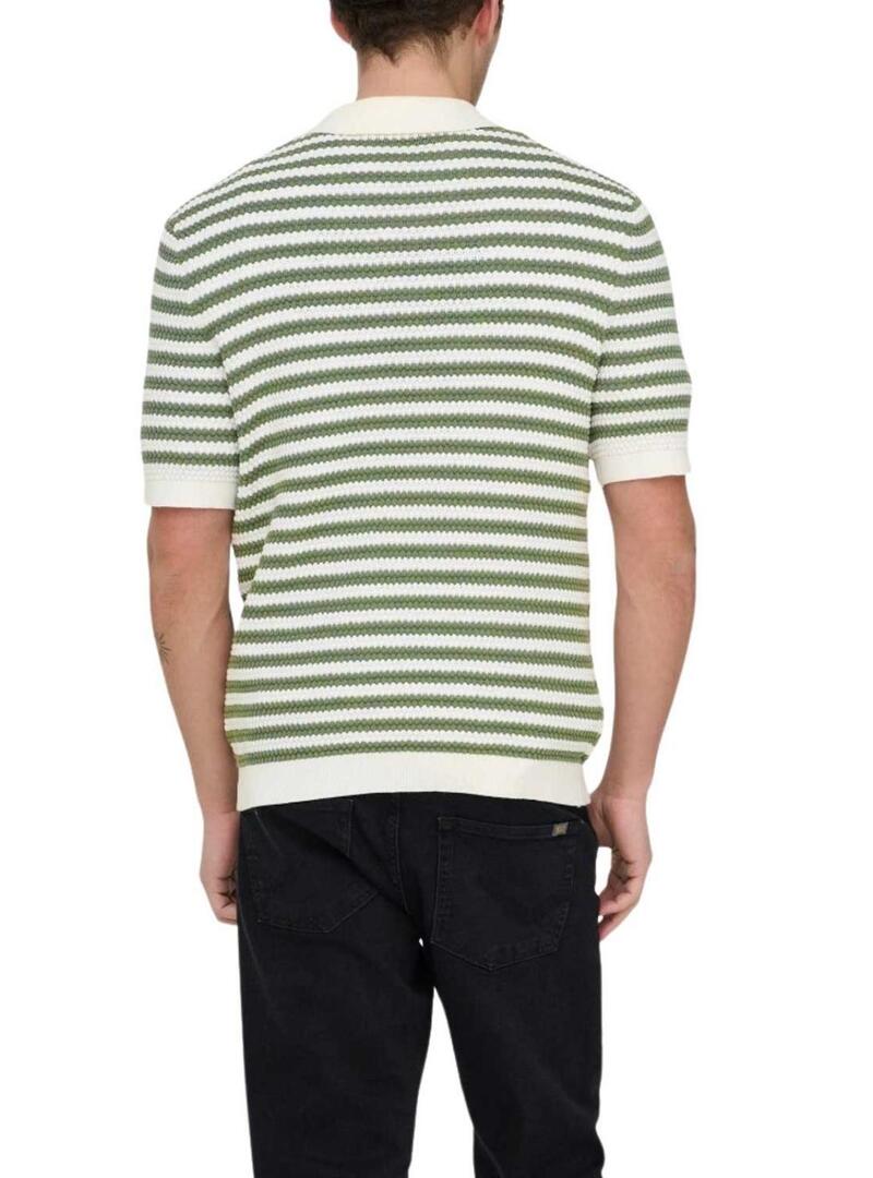 Polo Only and Sons listrado verde para homem.