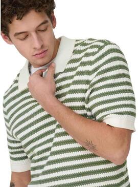 Polo Only and Sons listrado verde para homem.