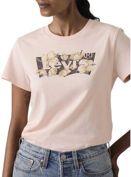 Camiseta Levis Perfect rosa com logótipo floral para mulher