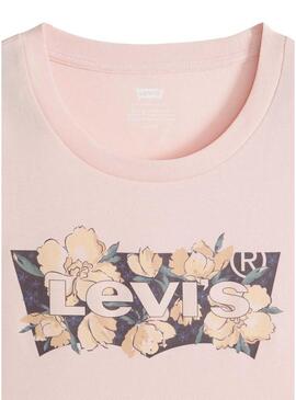 Camiseta Levis Perfect rosa com logótipo floral para mulher