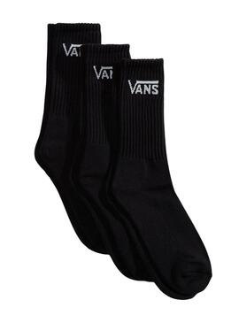 Pack 3 meias Vans altas Classic Crew pretas para homem e mulher.