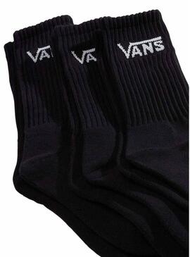 Pack 3 meias Vans altas Classic Crew pretas para homem e mulher.