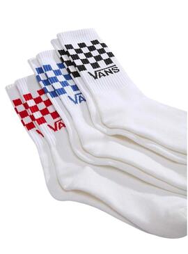 Pack de 3 meias Vans altas Classic Check brancas para homens e mulheres.