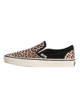 Sapatilhas Vans Classic Slip-On leopardo preto para mulher.