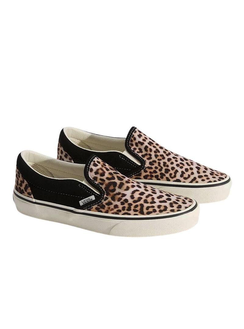 Sapatilhas Vans Classic Slip-On leopardo preto para mulher.
