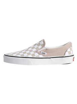 Sapatilhas Vans Classic Slip-On Checkerboard bege para mulher.