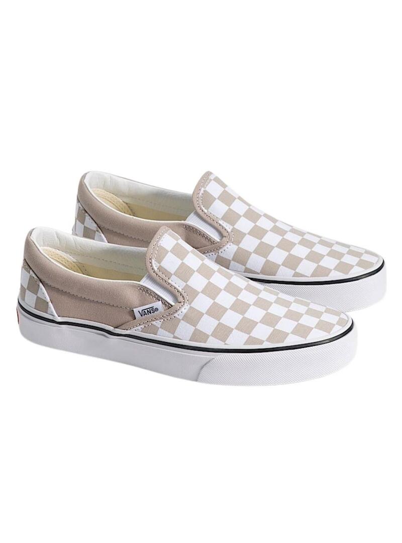 Sapatilhas Vans Classic Slip-On Checkerboard bege para mulher.