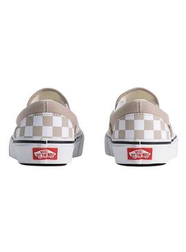 Sapatilhas Vans Classic Slip-On Checkerboard bege para mulher.