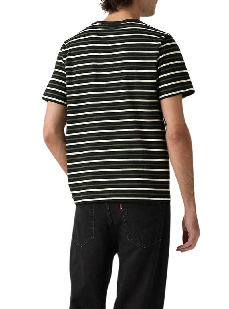 Camiseta Levis Andor Stripe preta e verde para homem.