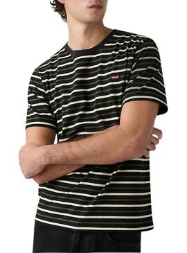 Camiseta Levis Andor Stripe preta e verde para homem.