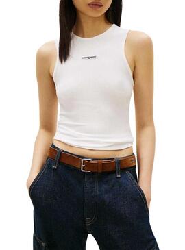 Top Tommy Jeans Script Label branco para mulher