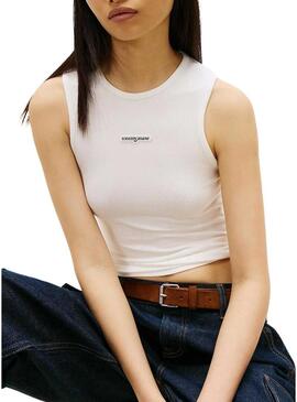 Top Tommy Jeans Script Label branco para mulher