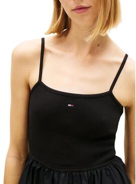 Vestido Tommy Jeans Poplin Strappy preto para mulher