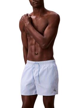 Calção Calvin Klein Jeans Penny Stripe azul para homem.