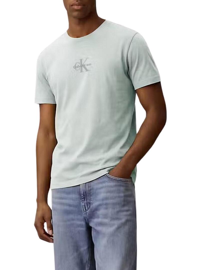 Camiseta Calvin Klein Jeans Micro Monologo turquesa para homem.