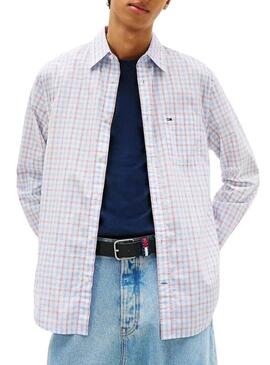 Camisa Tommy Jeans Xadrez poplin branca para homem.
