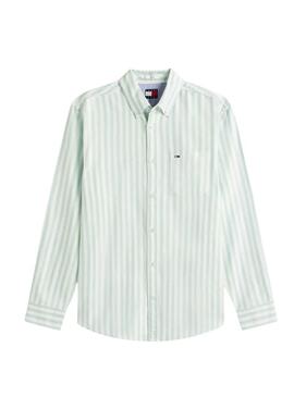 Camisa Tommy Jeans listrada em verde e branco para homem.