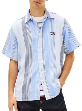 Camisa Tommy Jeans Listra azul para homem.