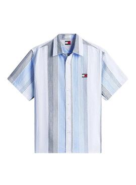Camisa Tommy Jeans Listra azul para homem.