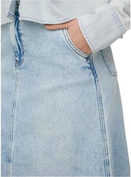 Saia de ganga Only Mindy midi lavada clara para mulher.