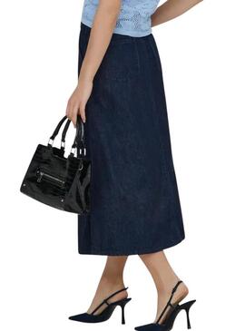 Saia de brim Only Mindy midi lavagem escura para mulher.