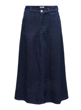 Saia de brim Only Mindy midi lavagem escura para mulher.