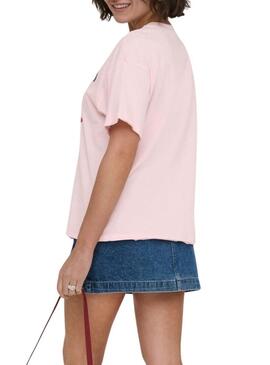 Camiseta Only Rolling Stones rosa para mulher